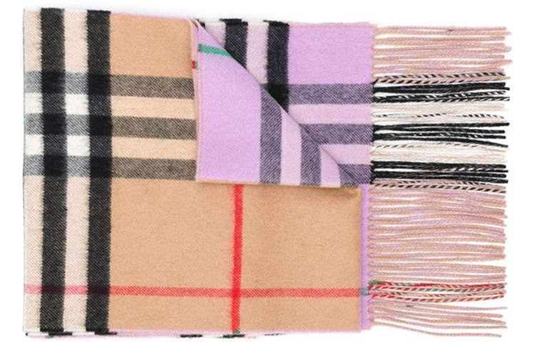 Burberry Reversible Long Check Scarf Purple 8007625 圖 5