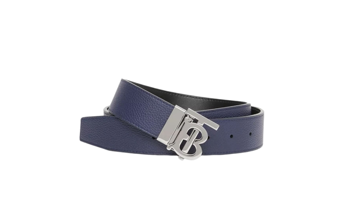 Shop Burberry Reversible TB Logo Leather Belt Navy Blue/Black 35cm 80320461