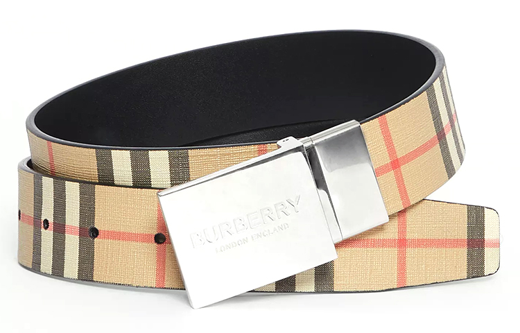 Burberry Reversible Vintage Check Canvas Belt for Men Beige 3.5cm 80198171