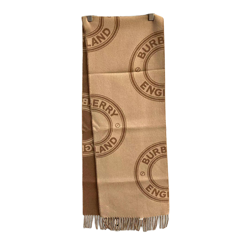 Burberry Round Logo Tassel Cashmere Scarf Unisex Couple Style Brown. 80746941