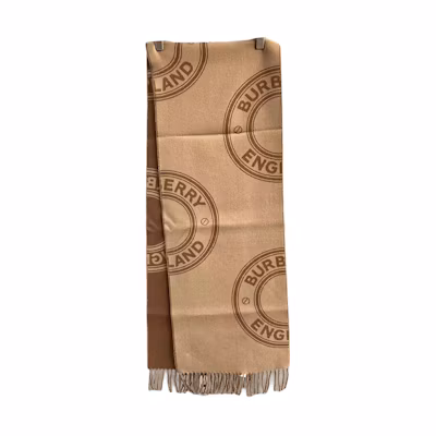 Burberry Round Logo Tassel Cashmere Scarf Unisex Couple Style Brown. 80746941