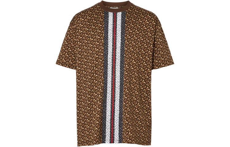 Burberry Saddle Brown Striped Print Crewneck T-Shirt 80182391