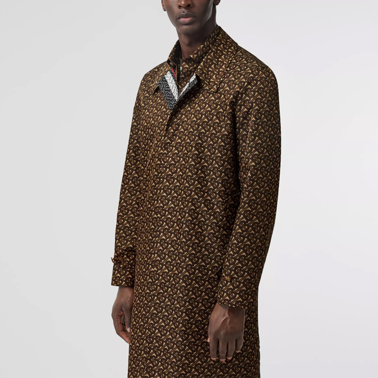 Shop Burberry Saddle Brown Trench Coat with Logo Print Long Sleeves 80182651