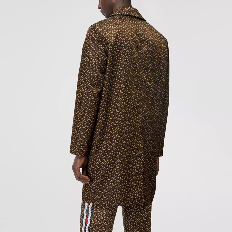 Purchase Burberry Saddle Brown Trench Coat with Logo Print Long Sleeves 80182651