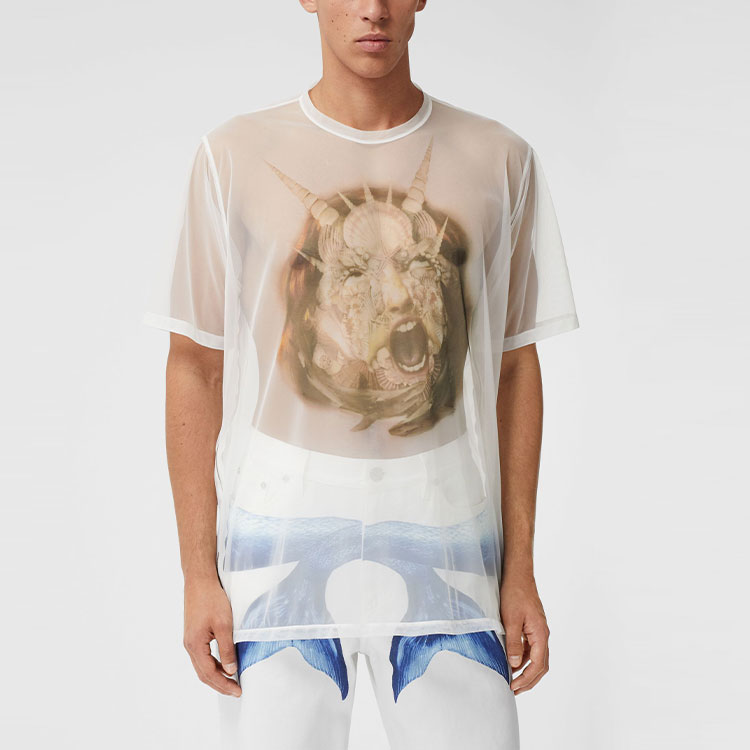 Burberry Sea Maiden Print Sheer Jersey Short Sleeve T-Shirt White Tee 45676401 圖 3