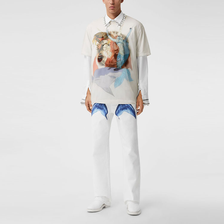 Burberry Sea Maiden Print Sheer Jersey Short Sleeve T-Shirt White Tee 45676401 圖 5