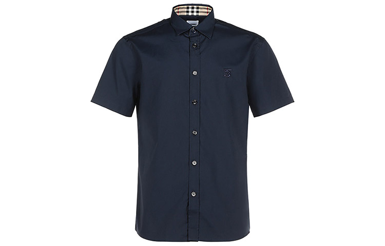 Burberry Short-Sleeve Monogram Shirt in Navy Blue 8032311 圖 2