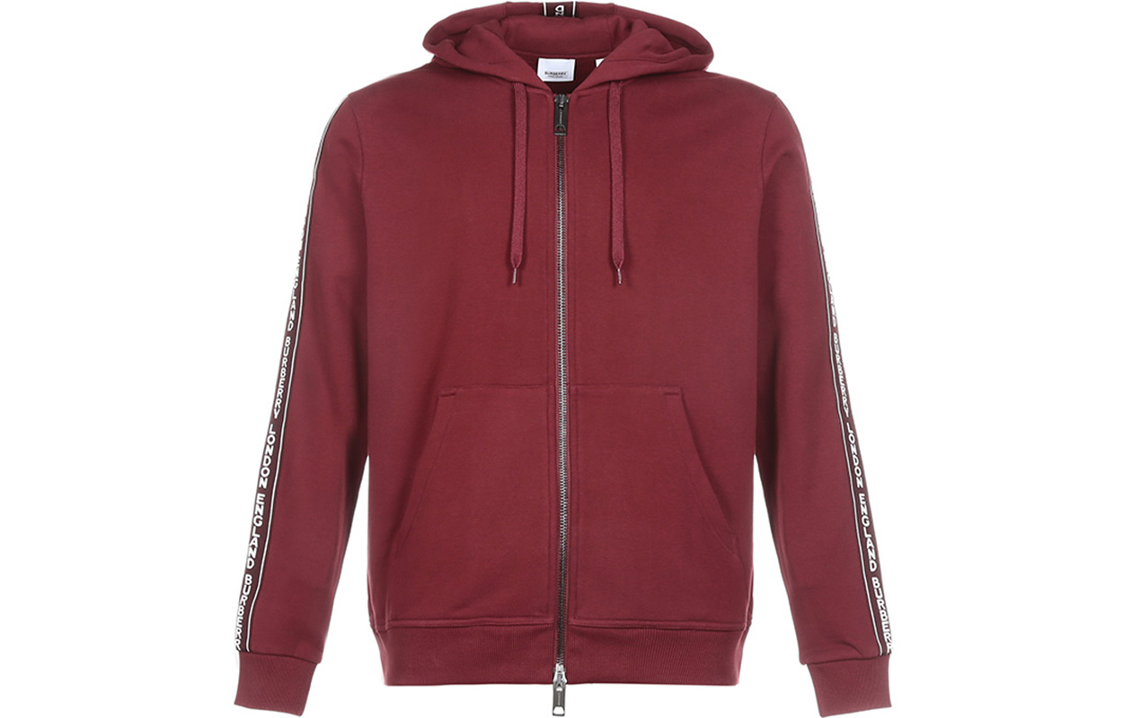 Burberry Side Logo Cotton Zip Hoodie Jacket Maroon 80318771