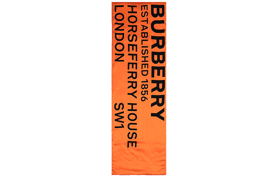 Burberry Silk Scarf Orange Black Logo Design Unisex. 80158621
