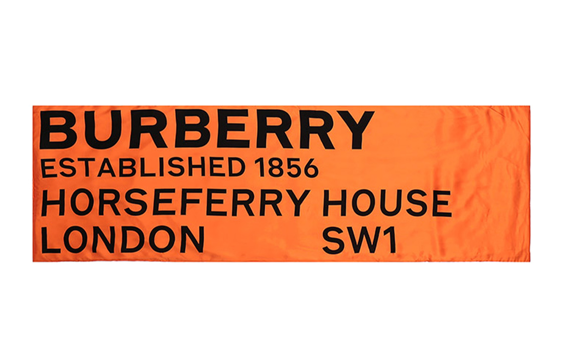 Burberry Silk Scarf Orange Black Logo Design Unisex. 80158621 圖 3