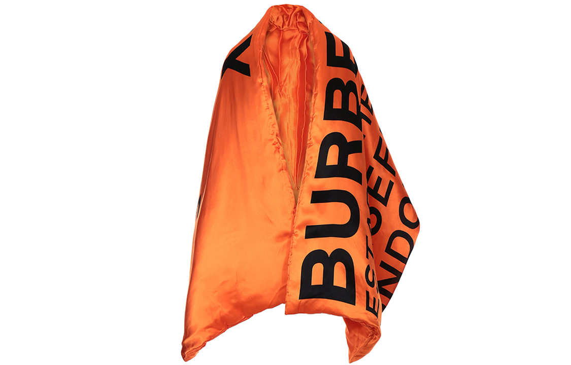 Burberry Silk Scarf Orange Black Logo Design Unisex. 80158621 圖 4