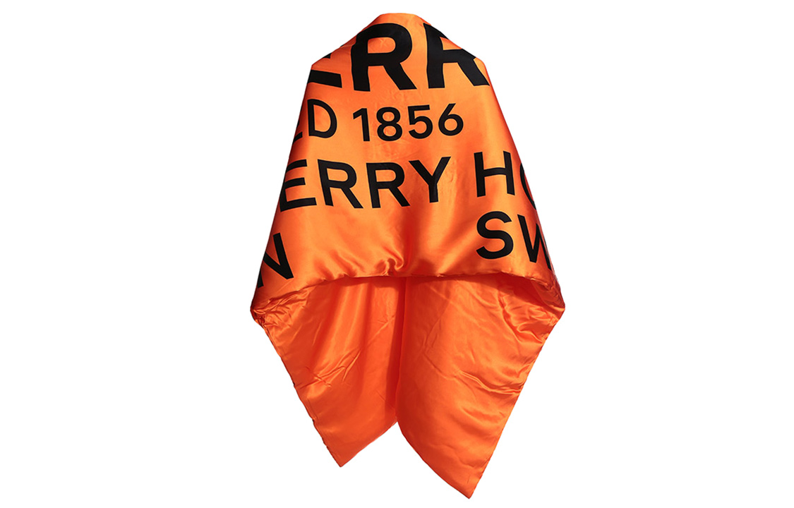 Burberry Silk Scarf Orange Black Logo Design Unisex. 80158621 圖 5