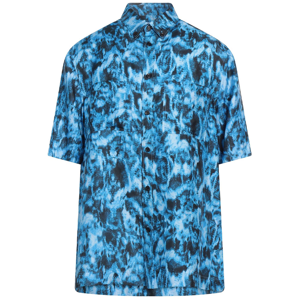 Burberry Silk Short Sleeve Shirt Wave Print Blue 80402661