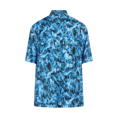 Burberry Silk Short Sleeve Shirt Wave Print Blue 80402661