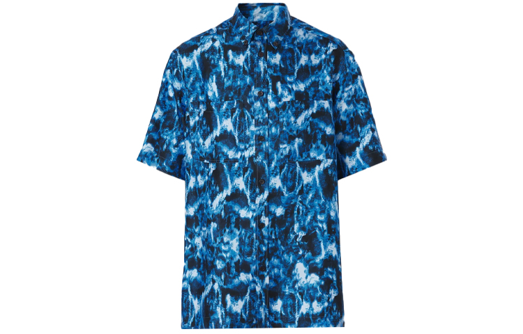 Order Burberry 藍色波浪印花短袖絲質襯衫 80402661