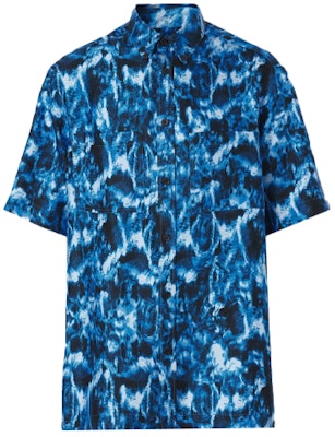 Burberry Silk Short Sleeve Shirt Wave Print Blue 80402661 Order Burberry Silk Short Sleeve Shirt Wave Print Blue 80402661