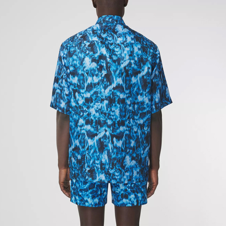 Purchase Burberry 藍色波浪印花短袖絲質襯衫 80402661