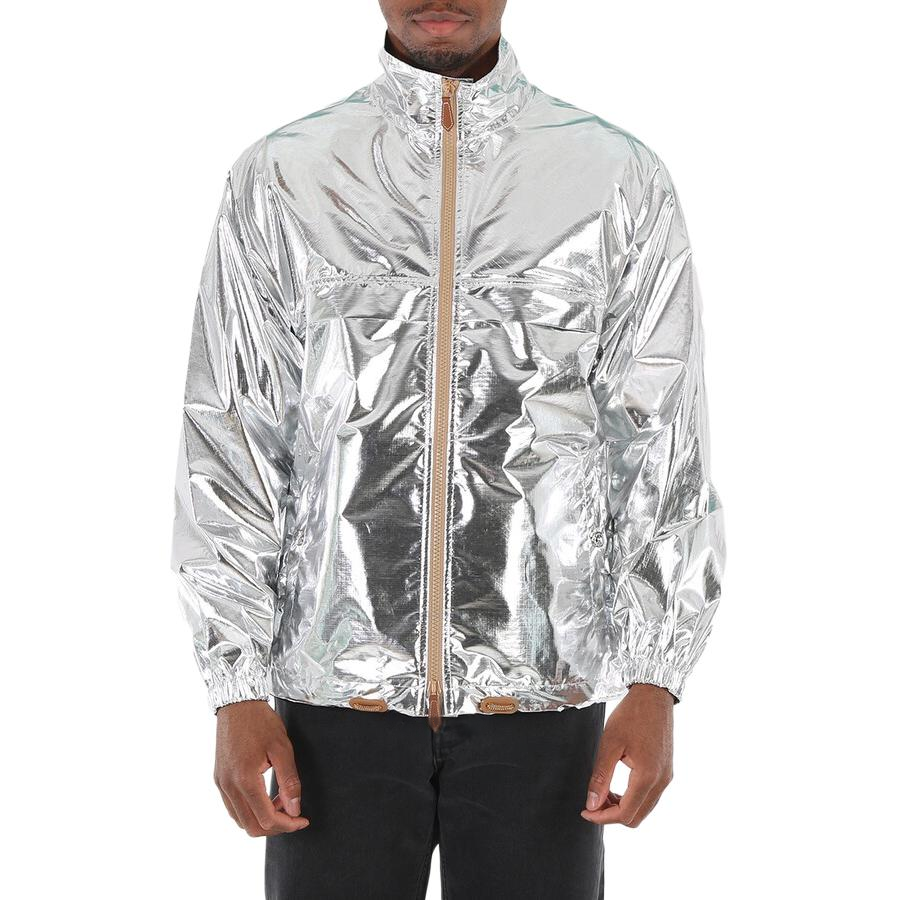 Burberry Silver Metallic Zip-Up Jacket with Stand Collar 45589431