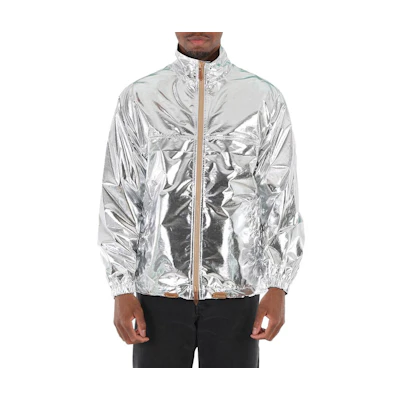 Burberry Silver Metallic Zip-Up Jacket with Stand Collar 45589431