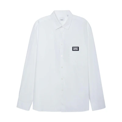 Burberry Single-Breasted Logo Patch Long Sleeve Shirt White 80217941