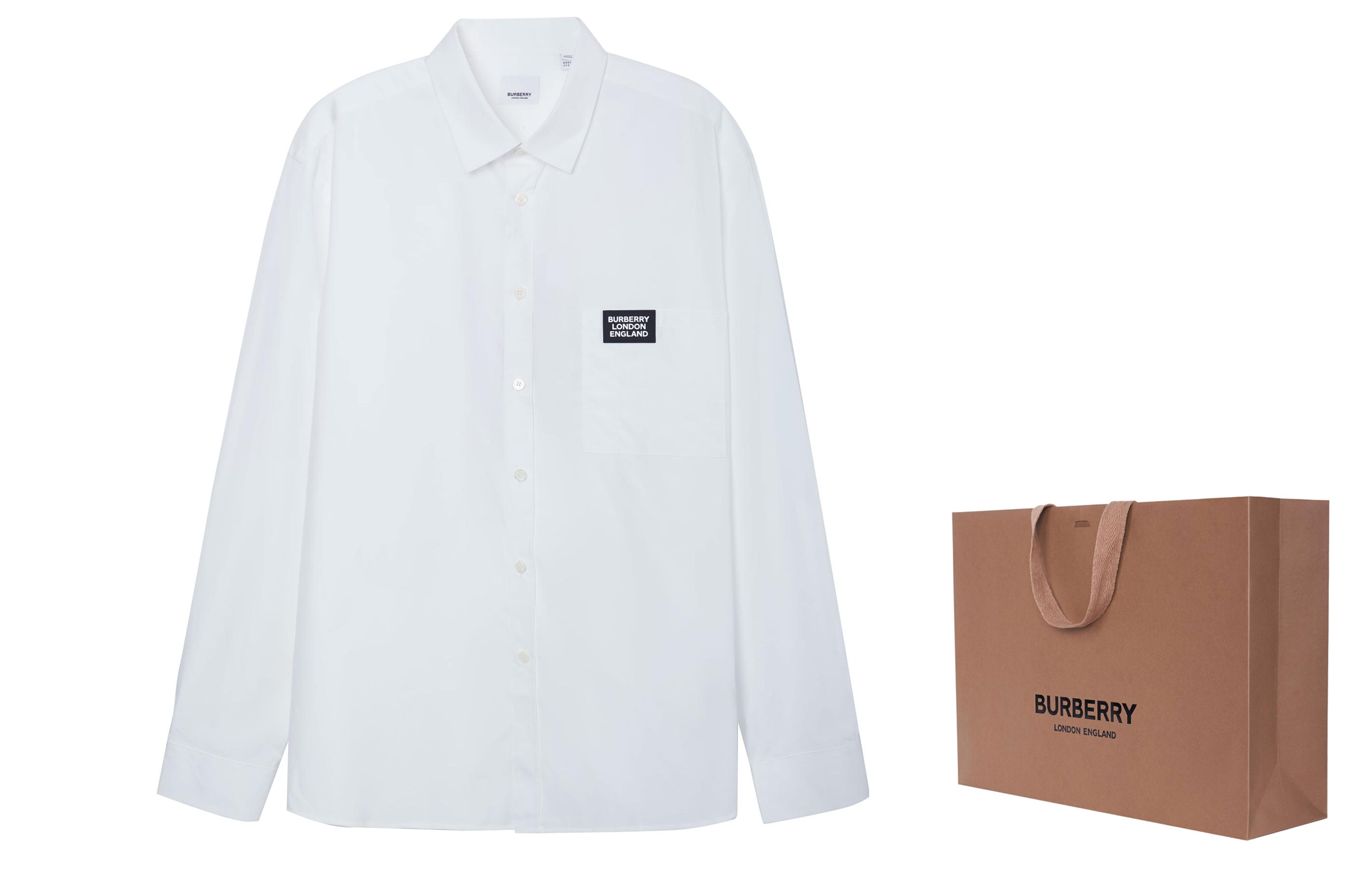Burberry Single-Breasted Logo Patch Long Sleeve Shirt White 80217941 圖 4