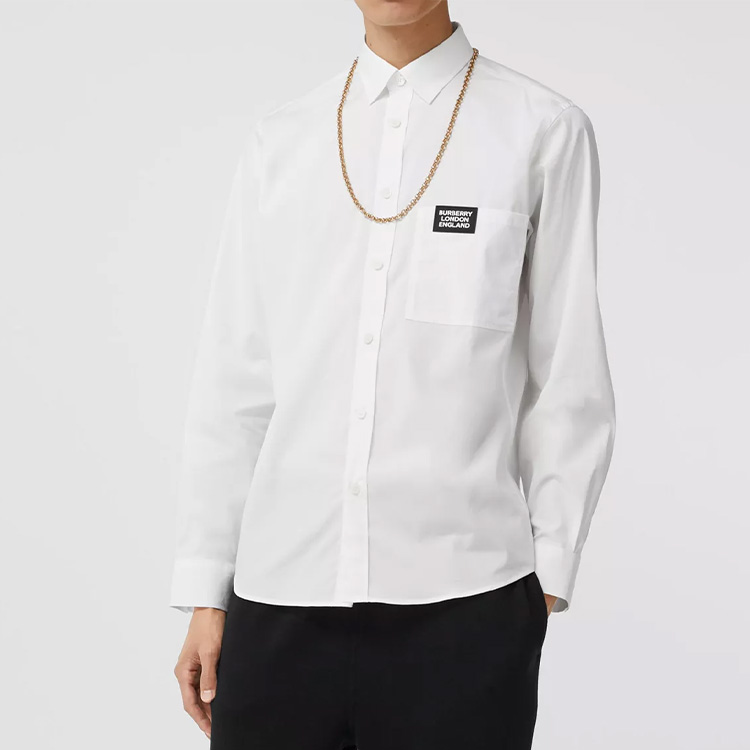 Burberry Single-Breasted Logo Patch Long Sleeve Shirt White 80217941 圖 5