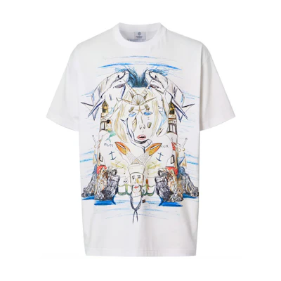 Burberry Sketch Print Crewneck Short Sleeve Tee White () 80406811