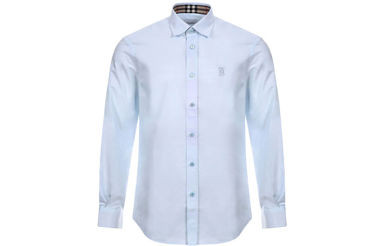 Order Camisa Ajustada Burberry Monogram Motif Cuadros Vintage Azul Claro 80245151