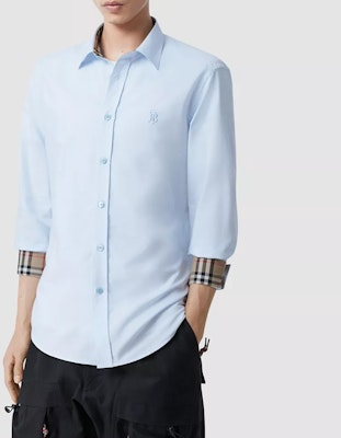 Camisa Ajustada Burberry Monogram Motif Cuadros Vintage Azul Claro 80245151 Shop Camisa Ajustada Burberry Monogram Motif Cuadros Vintage Azul Claro 80245151