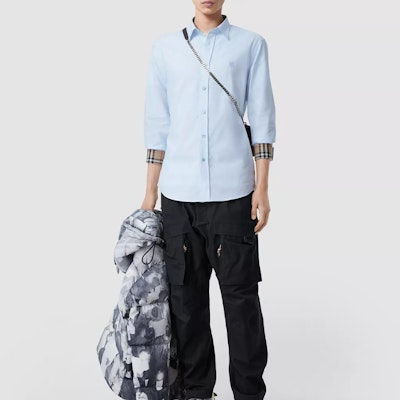 Camisa Ajustada Burberry Monogram Motif Cuadros Vintage Azul Claro 80245151 Details for Camisa Ajustada Burberry Monogram Motif Cuadros Vintage Azul Claro 80245151