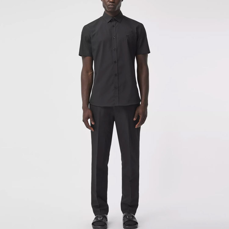 Burberry Slim-Fit Short-Sleeve Shirt Black 80323101 圖 4