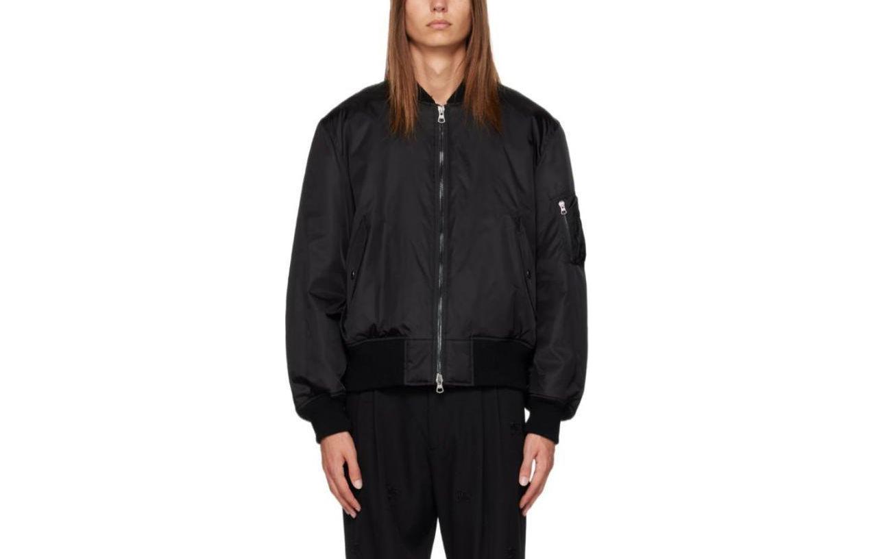 Burberry Slim Fit Black Bomber Jacket with Zip Pocket 80742831