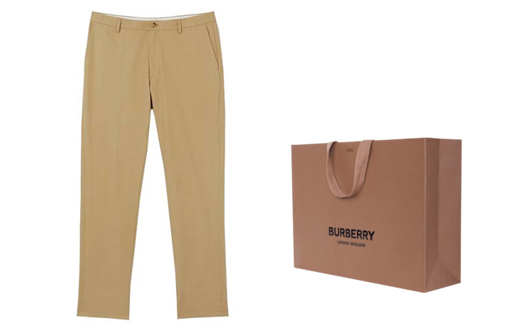 Details for Burberry Slim Fit Celana Khaki Kasual Katun Warna Polos Beige 8018703