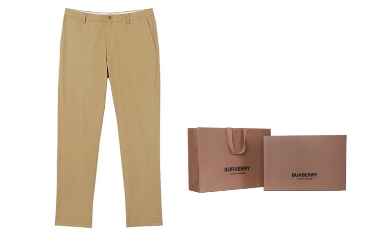 Sizing Burberry Slim Fit Celana Khaki Kasual Katun Warna Polos Beige 8018703