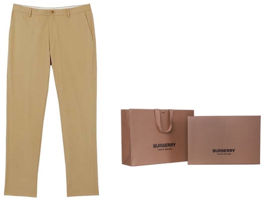 Burberry Slim Fit Celana Khaki Kasual Katun Warna Polos Beige 8018703 Sizing Burberry Slim Fit Celana Khaki Kasual Katun Warna Polos Beige 8018703