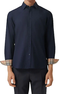 Burberry 修身格纹长袖衬衫 深蓝色带标志袖口 80323061 Purchase Burberry 修身格纹长袖衬衫 深蓝色带标志袖口 80323061