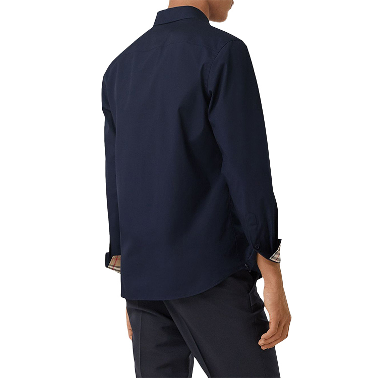 Details for Camisa Burberry Slim Fit con Puños de Logo y Diseño a Cuadros de Manga Larga en Azul Marino 80323061