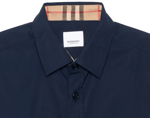 Burberry 修身格纹长袖衬衫 深蓝色带标志袖口 80323061 Sizing Burberry 修身格纹长袖衬衫 深蓝色带标志袖口 80323061