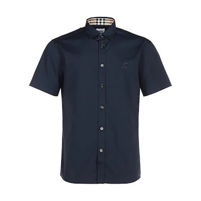 Burberry Slim Fit Navy Blue Short Sleeve Shirt 80323111