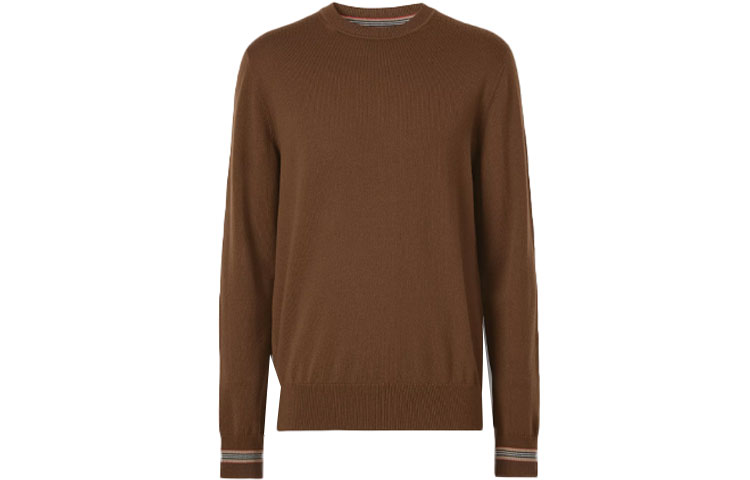 Burberry Slim Fit Wool Knit Sweater with Iconic Stripes Brown 80443321