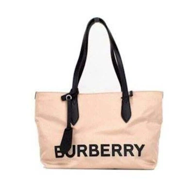 Burberry Small Logo Branded Econyl Nylon Tote Rose Beige
