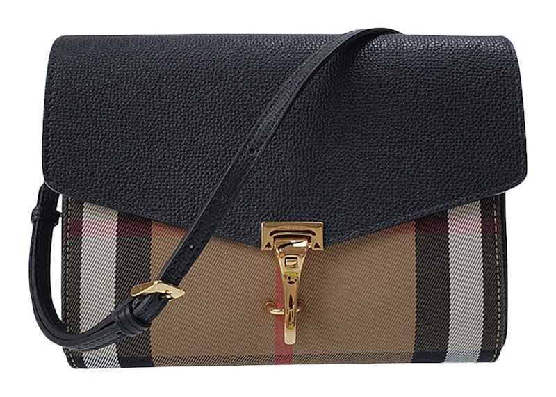 Burberry Small Macken Leather and House Check Crossbody Bag Archive Beige/Black