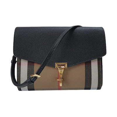 Burberry Small Macken Leather and House Check Crossbody Bag Archive Beige/Black