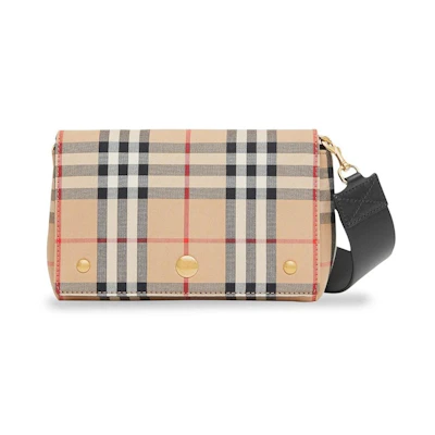 Burberry Small Vintage Check and Leather Crossbody Bag Archive Beige/Black