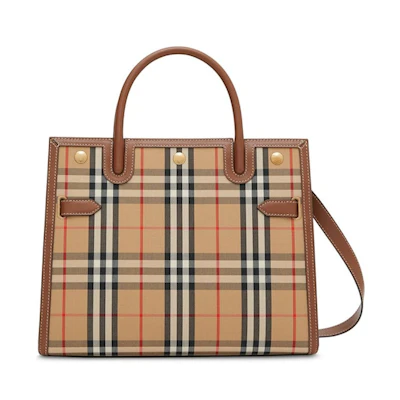 Burberry Small Vintage Check Two Handle Title Bag Archive Beige Brown