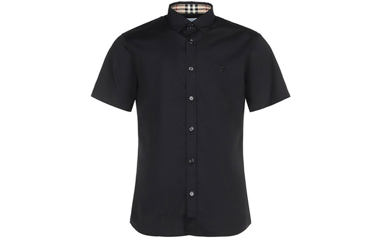 Burberry Solid Black Button-Down Short Sleeve Shirt 8032310