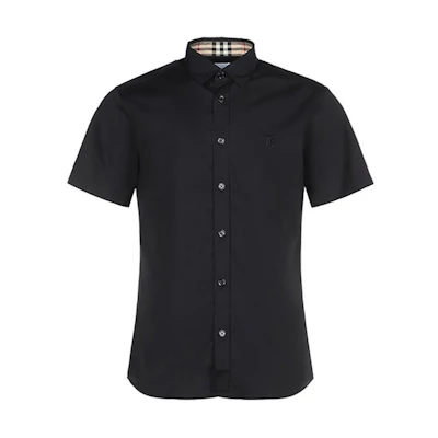 Burberry Solid Black Button-Down Short Sleeve Shirt 8032310