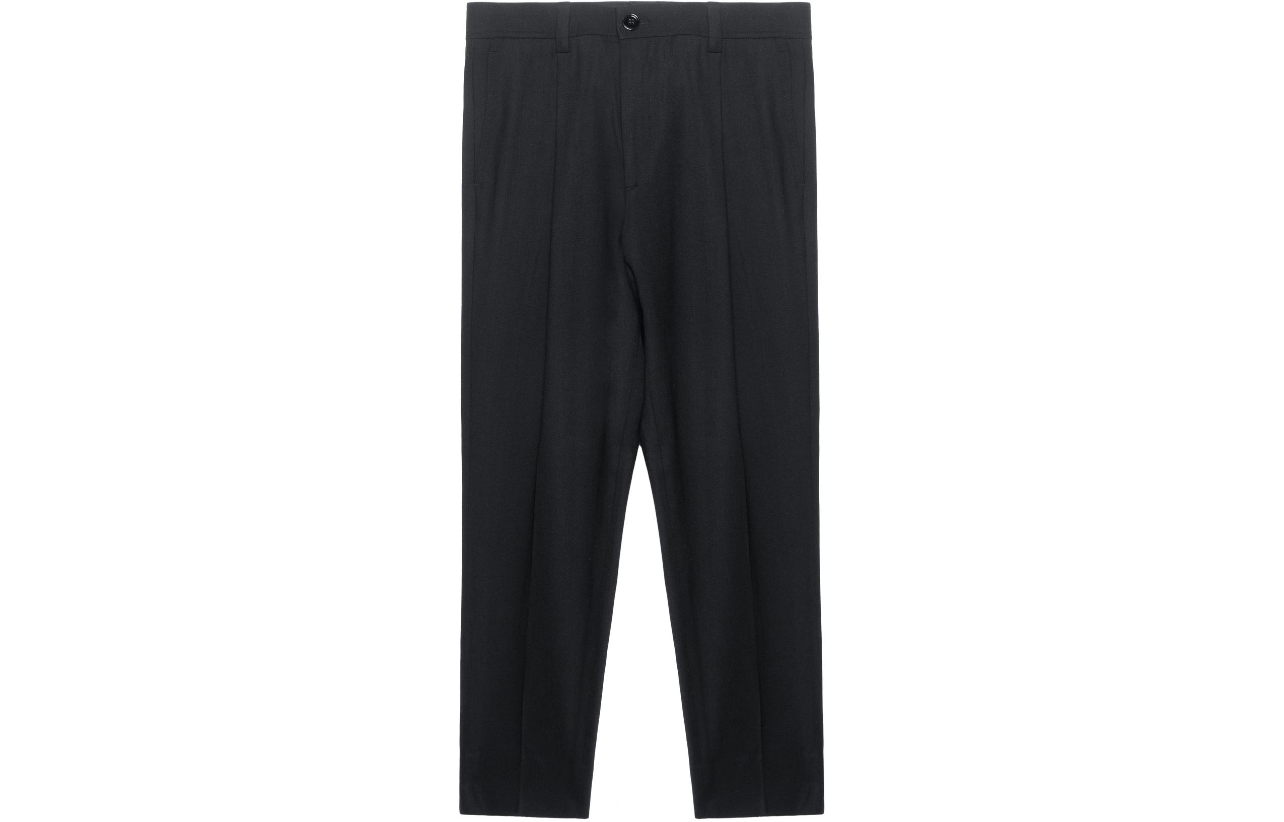 Burberry Solid Black Straight-Leg Casual Pants with Buttons. 80508891