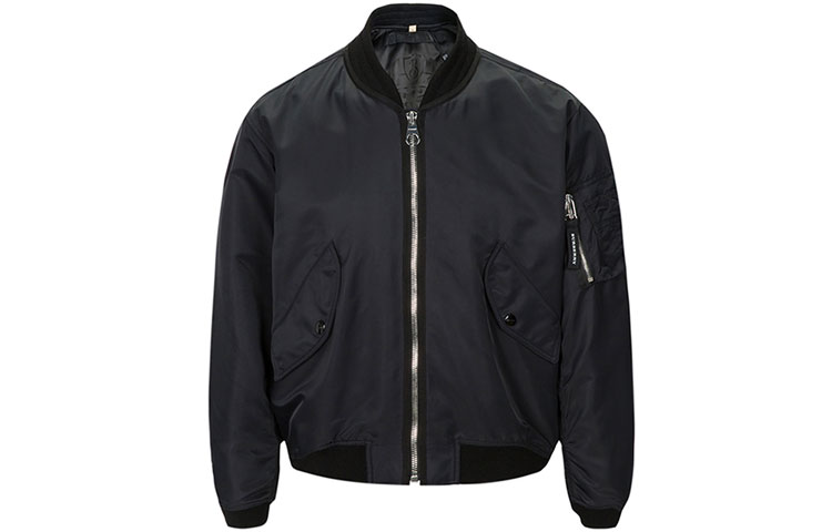Burberry Solid Black Zipper Bomber Jacket 80010871