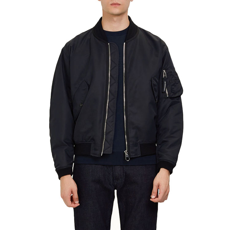 Shop Burberry Solid Black Zipper Bomber Jacket 80010871